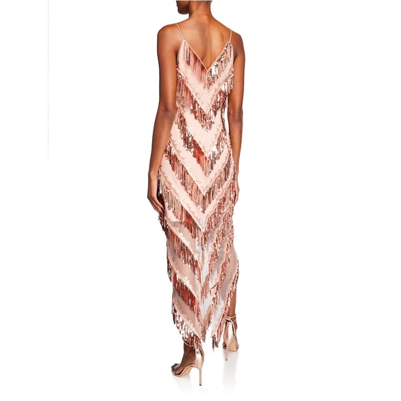 AIDAN MATTOX Sequin Fringe VNeck Embroidered Dress - Picture 3 of 4